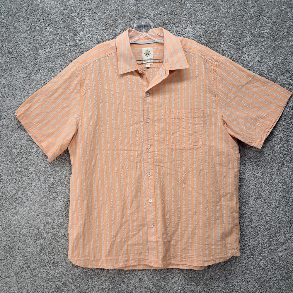 The Territory Ahead Mens XL Orange White Striped Cotton SS Button Down Shirt